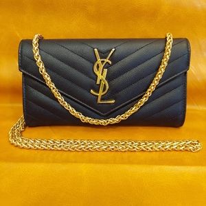 YSL Yves saint Laurent black leather long wallet